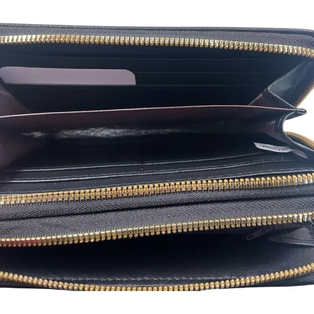 Black Designer Inspired Double Zipper Wristlet Wallet